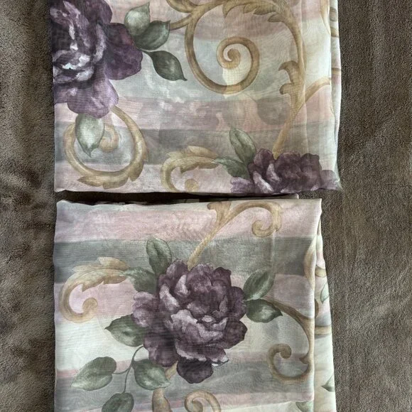 Vintage 2 pc CROSCILL Chambord Cassis Floral 60 x 216 Semi Sheer Drapery Scarf - Picture 3 of 6